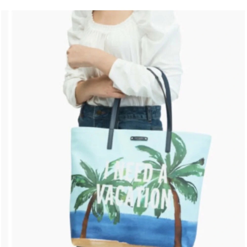 Kate Spade I Need A Vacation Blue and Green Tote Bag Set - Picture 8 of 16